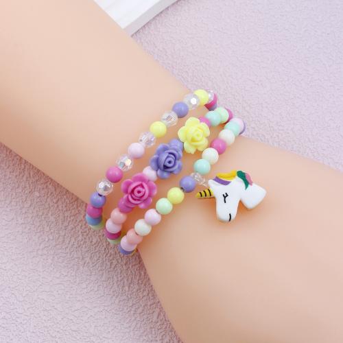 Children Bracelet & Bangle Plastic Unicorn handmade three pieces & for children multi-colored Sold By Set