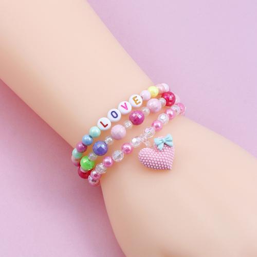 Children Bracelet & Bangle Plastic Heart handmade three pieces & for children multi-colored Sold By Set