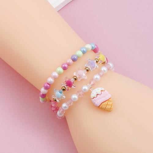 Enfants bracelet, plastique, crème glacée, fait à la main, trois pièces & pour les enfants, multicolore, Vendu par fixé