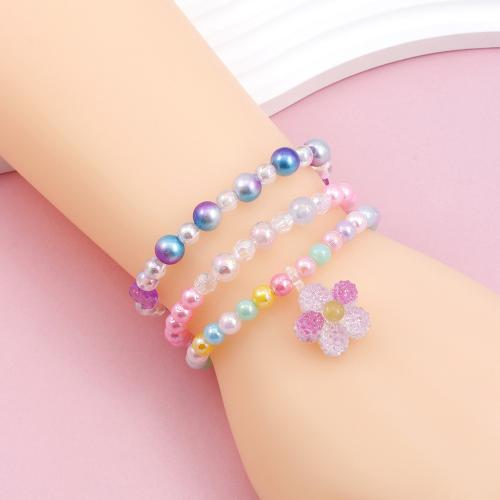 Children Bracelet & Bangle Plastic Flower handmade three pieces & for children multi-colored Sold By Set