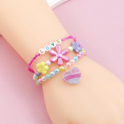 Enfants bracelet, plastique, coeur, fait à la main, trois pièces & pour les enfants, multicolore, Vendu par fixé