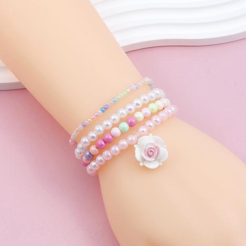 Children Bracelet & Bangle Plastic Flower handmade 4 pieces & for children multi-colored Sold By Set