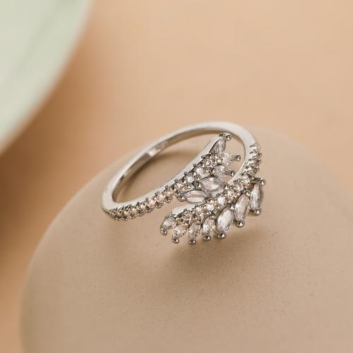 Kubisk Circonia Micro bane messing Ring, Leaf, forgyldt, Micro Pave cubic zirconia & for kvinde, flere farver til valg, Solgt af PC