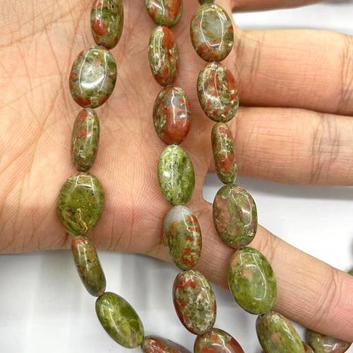 Unakite grânulos, Flores verdes, Oval, DIY, cores misturadas, 10x14mm, Aprox 28PCs/Strand, vendido por Strand