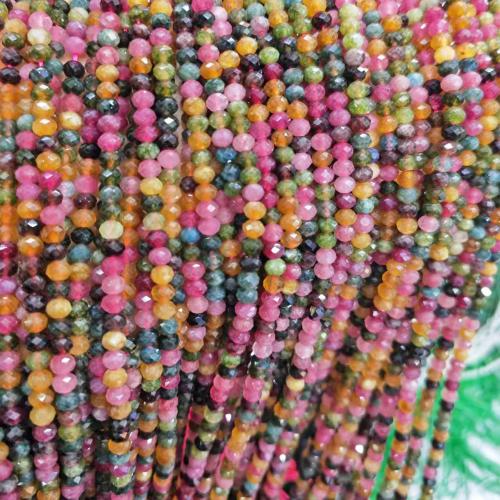 Grânulos de gemstone jóias, turmalina, Roda plana, DIY, cores misturadas, 4mm, Aprox 180PCs/Strand, vendido por Strand