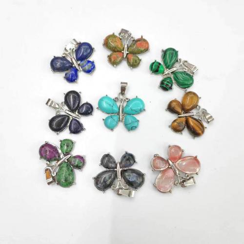 Perles bijoux en pierres gemmes, Pierre naturelle, avec alliage de zinc, papillon, DIY & différents matériaux pour le choix, plus de couleurs à choisir, 25x31mm, Vendu par PC