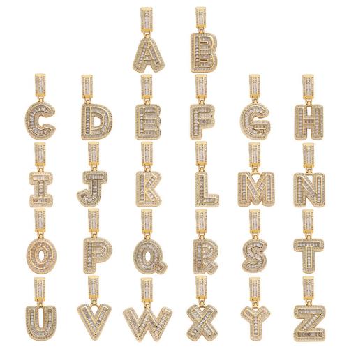 Cubic Zirconia Micro Pave Brass Pendant Alphabet Letter plated DIY & micro pave cubic zirconia nickel lead & cadmium free Sold By PC