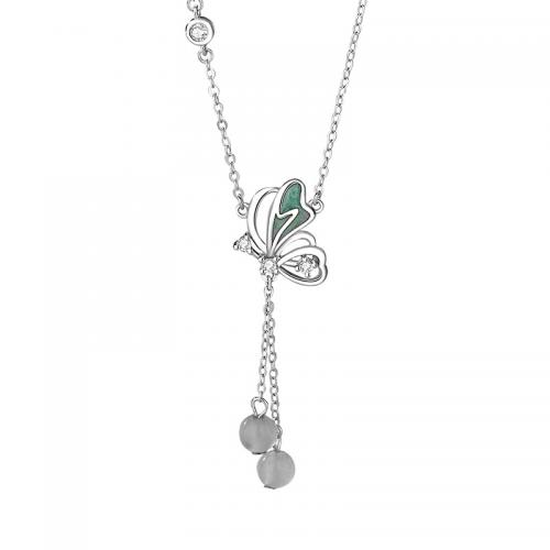 Zircon cubique Micro Pave collier en argent Sterling, argent sterling 925, avec Aventurine, avec 5CM chaînes de rallonge, Placage, pavé de micro zircon & pour femme & autocollant époxyde, couleur platine, Longueur Environ 40 cm, Vendu par PC