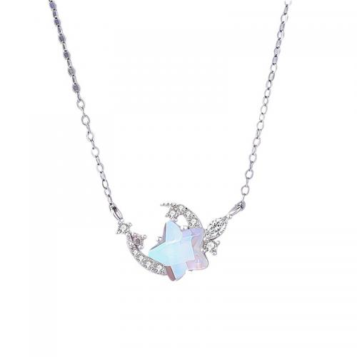 Kubieke Zircon Micro effenen Sterling zilveren ketting, 925 Sterling Zilver, met Sea Opal, met 5CM extender keten, plated, micro pave zirconia & voor vrouw, meer kleuren voor de keuze, Lengte Ca 40 cm, Verkocht door PC