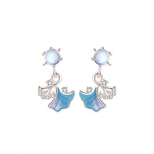 Sterling zilveren oorringen met micro-paved kubieke zirconia's, 925 Sterling Zilver, met Sea Opal, plated, micro pave zirconia & voor vrouw & epoxy sticker, zilver, 8.74x16.13mm, Verkocht door pair