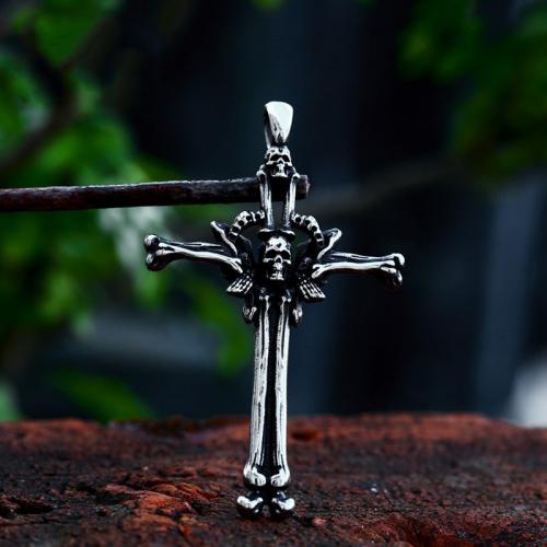 Stainless Steel Cross Pendants 304 Stainless Steel Skull Cross polished vintage & DIY original color Sold By PC