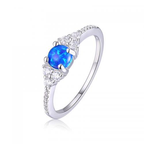 Cubic Zirconia Micro Pave 925 Sterling Silver Rings with Opal plated fashion jewelry & micro pave cubic zirconia & for woman nickel lead & cadmium free Sold By PC