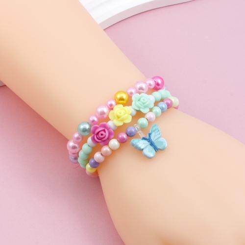 Children Bracelet & Bangle Plastic Butterfly handmade three pieces & for children multi-colored Sold By Set