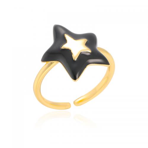 Mässing Finger Ring, Star, guldfärg pläterade, mode smycken & för kvinna & emalj, fler färger för val, nickel, bly och kadmium gratis, cuff finger ring diameter about 2.2cm, Säljs av PC