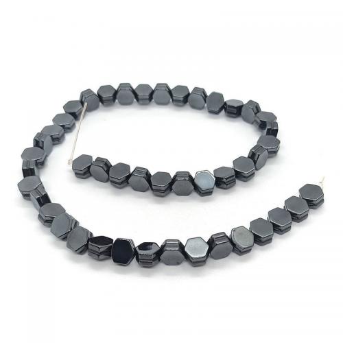 Granulos de hematita não-magnético, Hexagono, polido, DIY, preto, 9mm, 45PCs/Strand, vendido para 40 cm Strand