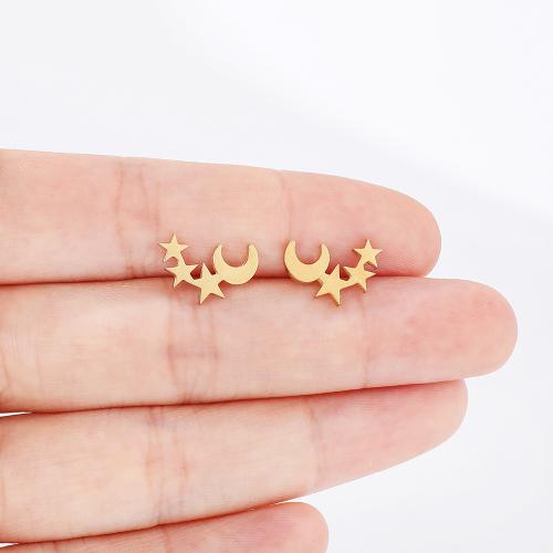 Stainless Steel Stud Earrings 304 Stainless Steel Moon and Star plated for woman Sold By Bag