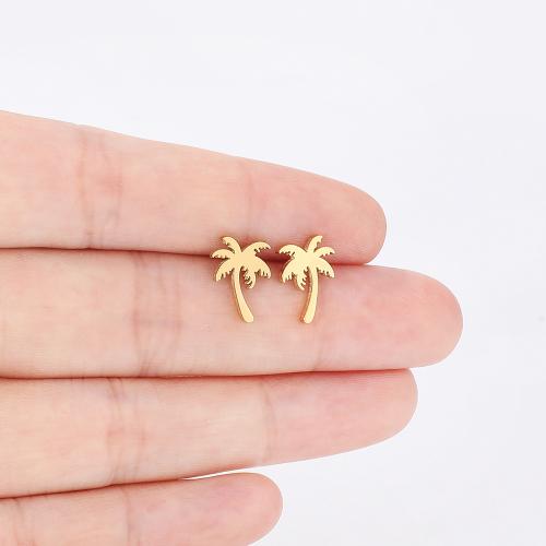 ステンレス鋼イヤリング, 304ステンレススチール, パームツリー, メッキ, 女性用, 無色, 7x11mm, 12ペア/バッグ, 売り手 バッグ