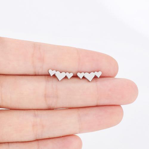 Roestvrij staal Stud Earrings, 304 roestvrij staal, Hart, plated, voor vrouw, meer kleuren voor de keuze, 12x4.50mm, 12paren/Bag, Verkocht door Bag