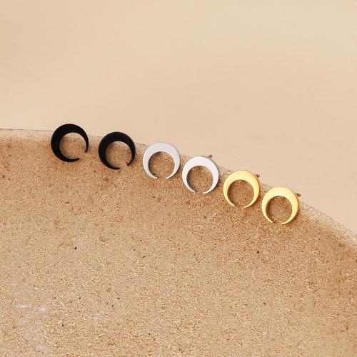 Roestvrij staal Stud Earrings, 304 roestvrij staal, Maan, plated, voor vrouw, meer kleuren voor de keuze, 8.50x8.50mm, 12paren/Bag, Verkocht door Bag