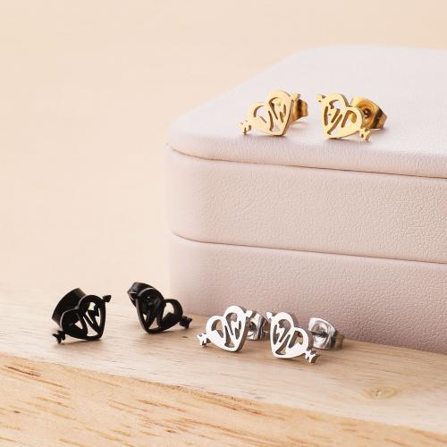 Roestvrij staal Stud Earrings, 304 roestvrij staal, Hart, plated, voor vrouw, meer kleuren voor de keuze, 11x7mm, 12pC's/Bag, Verkocht door Bag