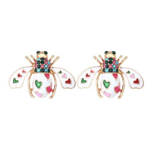 Pendientes de Perno de Aleación de Zinc, Abeja, Joyería & para mujer & esmalte & con diamantes de imitación, más colores para la opción, libre de níquel, plomo & cadmio, 25x34mm, Vendido por Par