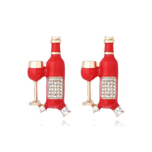 Zinc Alloy Stud Earring Winebottle fashion jewelry & for woman & enamel & with rhinestone nickel lead & cadmium free Sold By Pair