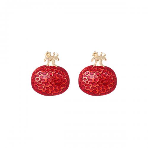 Zinklegering oorknoppen, Zinc Alloy, Granaat, mode sieraden & voor vrouw & glazuur, rood, nikkel, lood en cadmium vrij, 32x27mm, Verkocht door pair