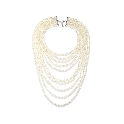 Colar de pérolas de plástico, Concha de resina, with liga de zinco, with 4cm extender chain, feito à mão, joias de moda & multicamada & para mulher, branco, comprimento Aprox 39 cm, vendido por PC