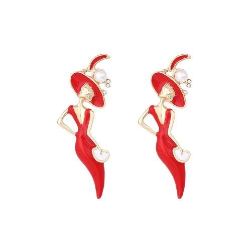 Pendientes de Perno de Aleación de Zinc, con Perlas plásticas, Joyería & para mujer & esmalte & con diamantes de imitación, más colores para la opción, libre de níquel, plomo & cadmio, 65x25mm, Vendido por Par