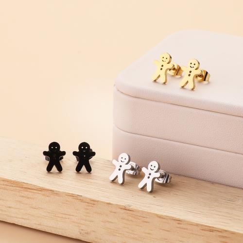 Roestvrij staal Stud Earrings, 304 roestvrij staal, Gingerbread Man, mode sieraden & voor vrouw, meer kleuren voor de keuze, 8x11mm, 12paren/Bag, Verkocht door Bag