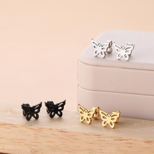 Roestvrij staal Stud Earrings, 304 roestvrij staal, Vlinder, plated, voor vrouw, meer kleuren voor de keuze, 12x9mm, 12paren/Bag, Verkocht door Bag