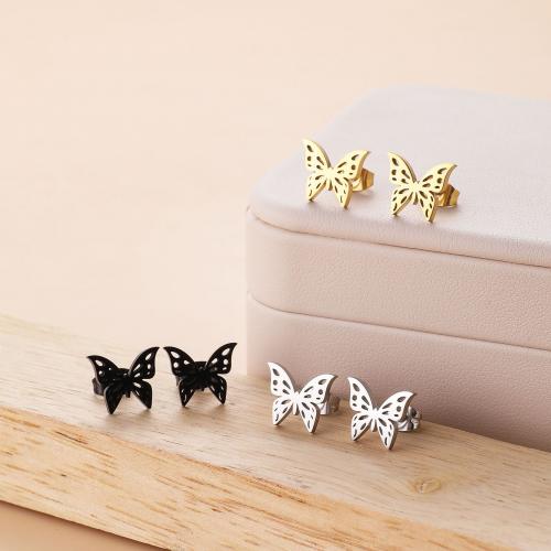 Stainless Steel Stud Øreringe, 304 rustfrit stål, Butterfly, forgyldt, for kvinde, flere farver til valg, 12x10mm, 12par/Bag, Solgt af Bag