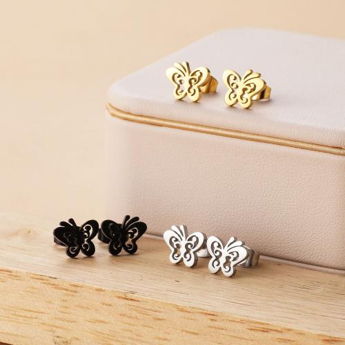 Stainless Steel Stud Earrings 304 Stainless Steel Butterfly plated for woman Sold By Bag