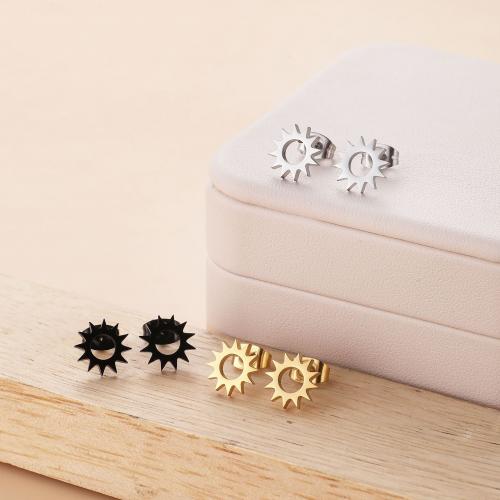 Roestvrij staal Stud Earrings, 304 roestvrij staal, Zon, plated, voor vrouw, meer kleuren voor de keuze, 12paren/Bag, Verkocht door Bag