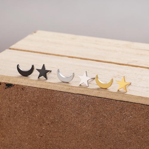 Roestvrij staal Stud Earrings, 304 roestvrij staal, Maan en Ster, plated, voor vrouw, meer kleuren voor de keuze, 12paren/Bag, Verkocht door Bag