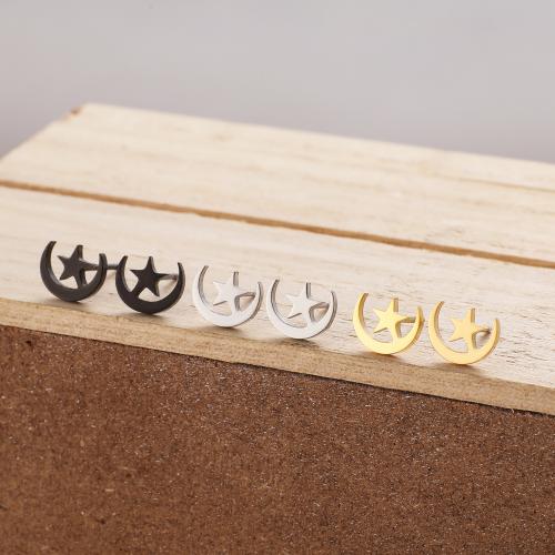 Roestvrij staal Stud Earrings, 304 roestvrij staal, Maan en Ster, plated, voor vrouw, meer kleuren voor de keuze, 7x8mm, 12paren/Bag, Verkocht door Bag