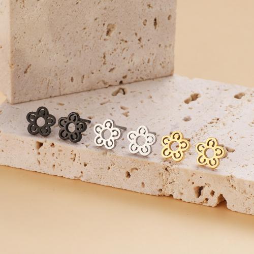 Stainless Steel Stud Earrings 304 Stainless Steel Flower plated for woman Sold By Bag