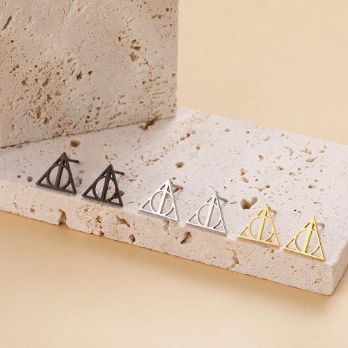 Nehrđajućeg čelika Stud Naušnice, 304 nehrđajućeg čelika, Trokut, pozlaćen, za žene, više boja za izbor, 12.50x10mm, 12Parovi/Torba, Prodano By Torba