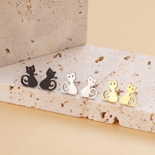 Stainless Steel Stud Earrings 304 Stainless Steel Cat plated for woman Sold By Bag