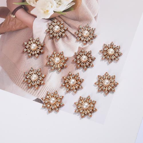 Cabochao de jóias de liga de zinco, with Pérolas de plástico ABS, Flor, banhado, DIY & com strass, dourado, níquel, chumbo e cádmio livre, 22mm, 5PCs/Bag, vendido por Bag