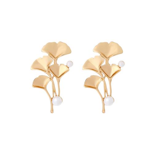 Sinc Alloy Earring Graí, le Pearl Plaisteacha, Leaf, ábhair éagsúla do rogha & do bhean, órga, nicil, luaidhe & caidmiam saor in aisce, 55x33mm, Díolta De réir Péire