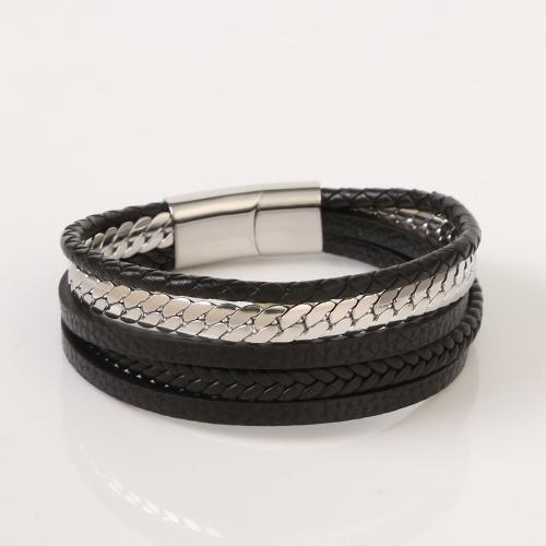 Bracelets cordon PU, Acier inoxydable 304, avec Microfibre PU, Placage, unisexe, plus de couleurs à choisir, Longueur Environ 21 cm, Vendu par PC