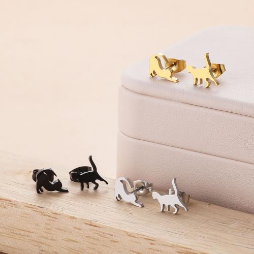 Stainless Steel Stud Earrings 304 Stainless Steel Cat Vacuum Ion Plating fashion jewelry & for woman Sold By Bag