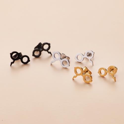 ステンレス鋼イヤリング, 304ステンレススチール, メガネ, メッキ, 女性用, 無色, 15x11mm, 12ペア/バッグ, 売り手 バッグ