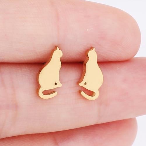 Boucle d'oreille de gaujon en acier inoxydable, Acier inoxydable 304, chat, Placage, pour femme, plus de couleurs à choisir, 6x12mm, 12pairescouple/sac, Vendu par sac