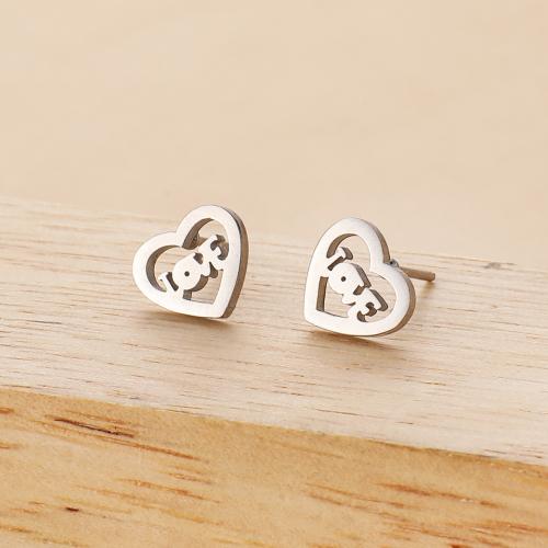 Stainless Steel Stud Øreringe, 304 rustfrit stål, Heart, forgyldt, for kvinde, flere farver til valg, 9x8mm, 12par/Bag, Solgt af Bag