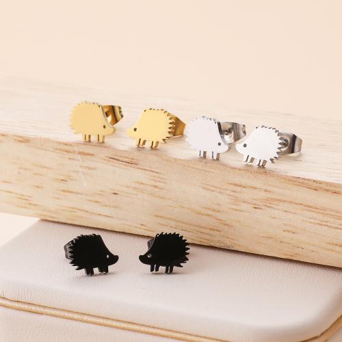 Stainless Steel Stud Earrings 304 Stainless Steel Hedgehog plated for woman Sold By Bag