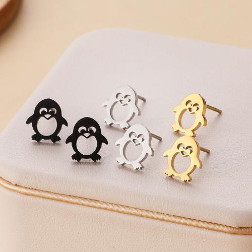 ステンレス鋼イヤリング, 304ステンレススチール, ペンギン, メッキ, 女性用, 無色, 9x10mm, 12ペア/バッグ, 売り手 バッグ