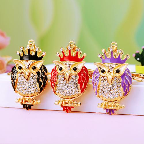 Zinc Alloy Key Clasp Owl plated fashion jewelry & enamel & with rhinestone nickel lead & cadmium free Sold By PC