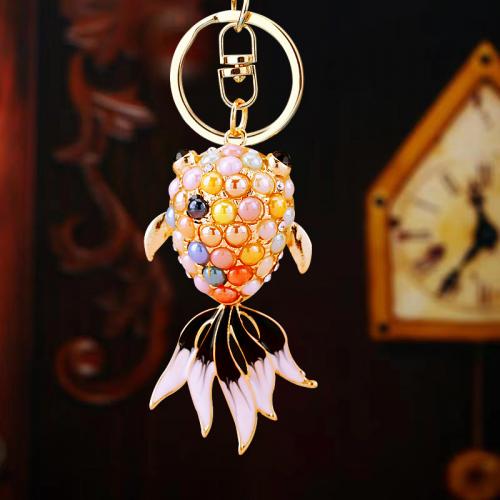 Zinc Alloy Key Clasp Fish plated fashion jewelry & enamel & with rhinestone nickel lead & cadmium free Sold By PC